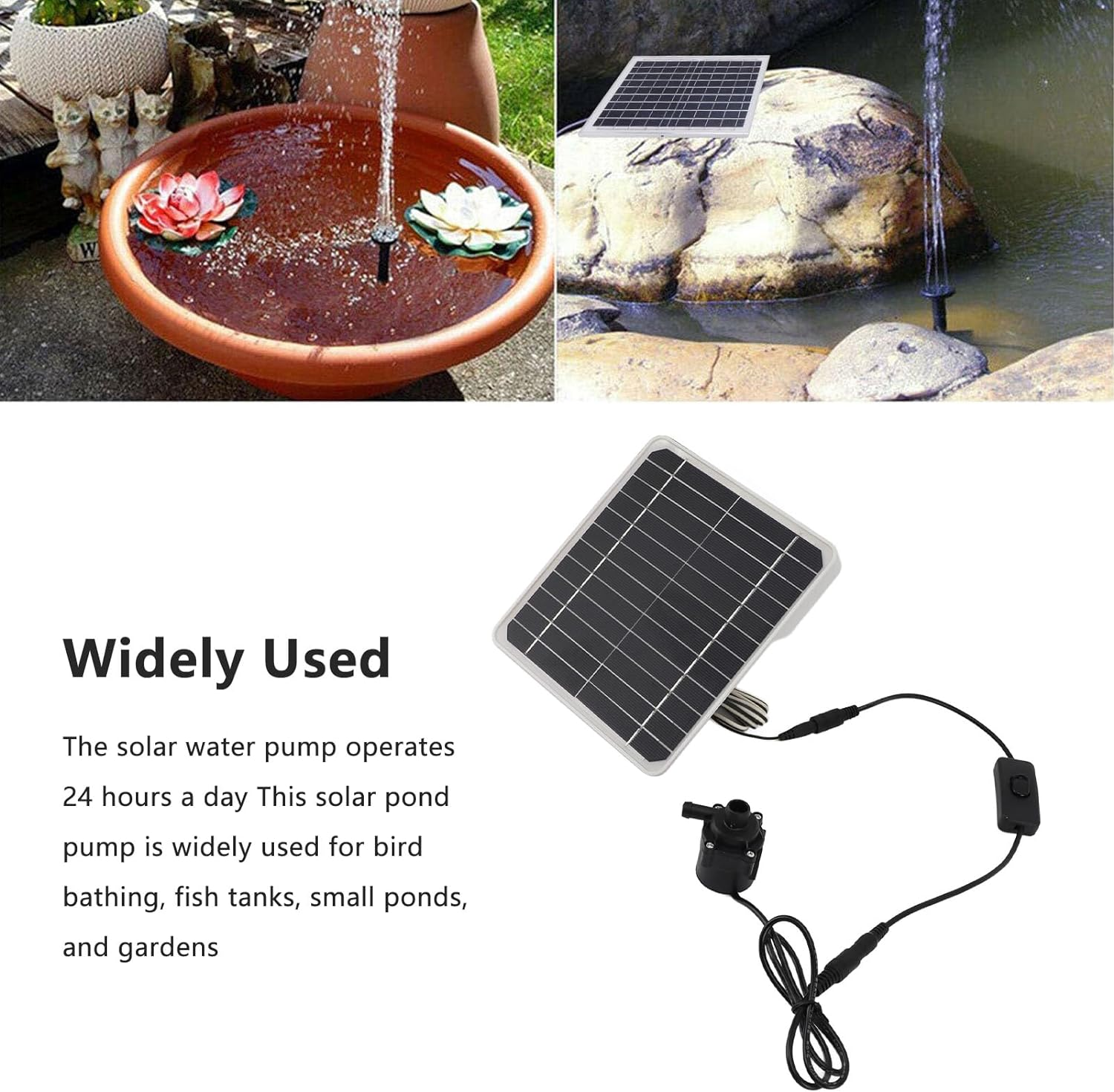 50W Water Pump Solar Panel, Solar Power Water Pump, Solar Fountain Water Pump 24 Hour Operations with Switch Adjustment for Bird Bathing Fish Tanks image number 6