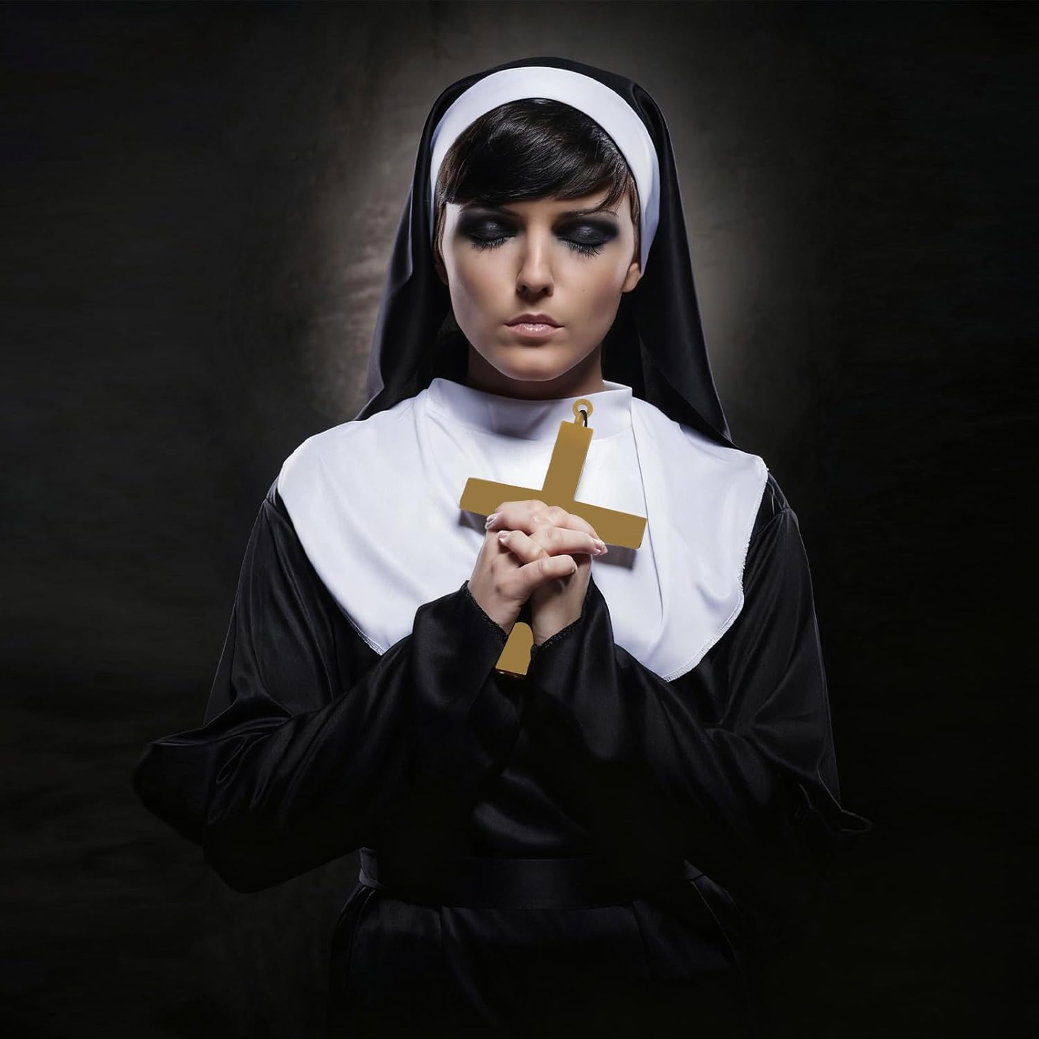Sexy Nun Costume Woman Nun Headpiece Cross Necklace Earrings Thigh Highs Collar Sexy Halloween Costume Women Accessories image number 6
