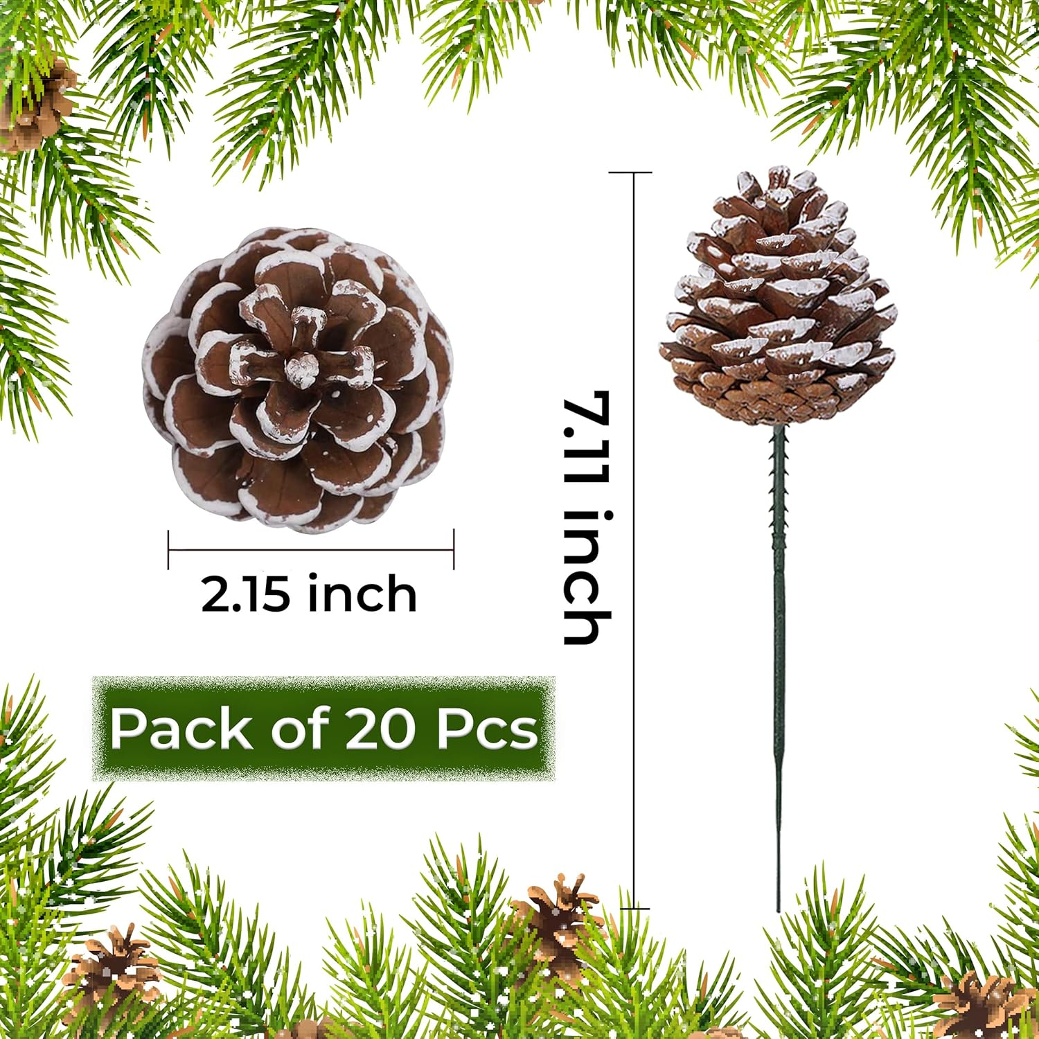 20 Pieces Christmas Pine Cones Decorations Picks - Snow Pine Cone for Xmas Tree Garland Wreath Ornaments Pinecones Decorating Winter Holidays Home image number 4