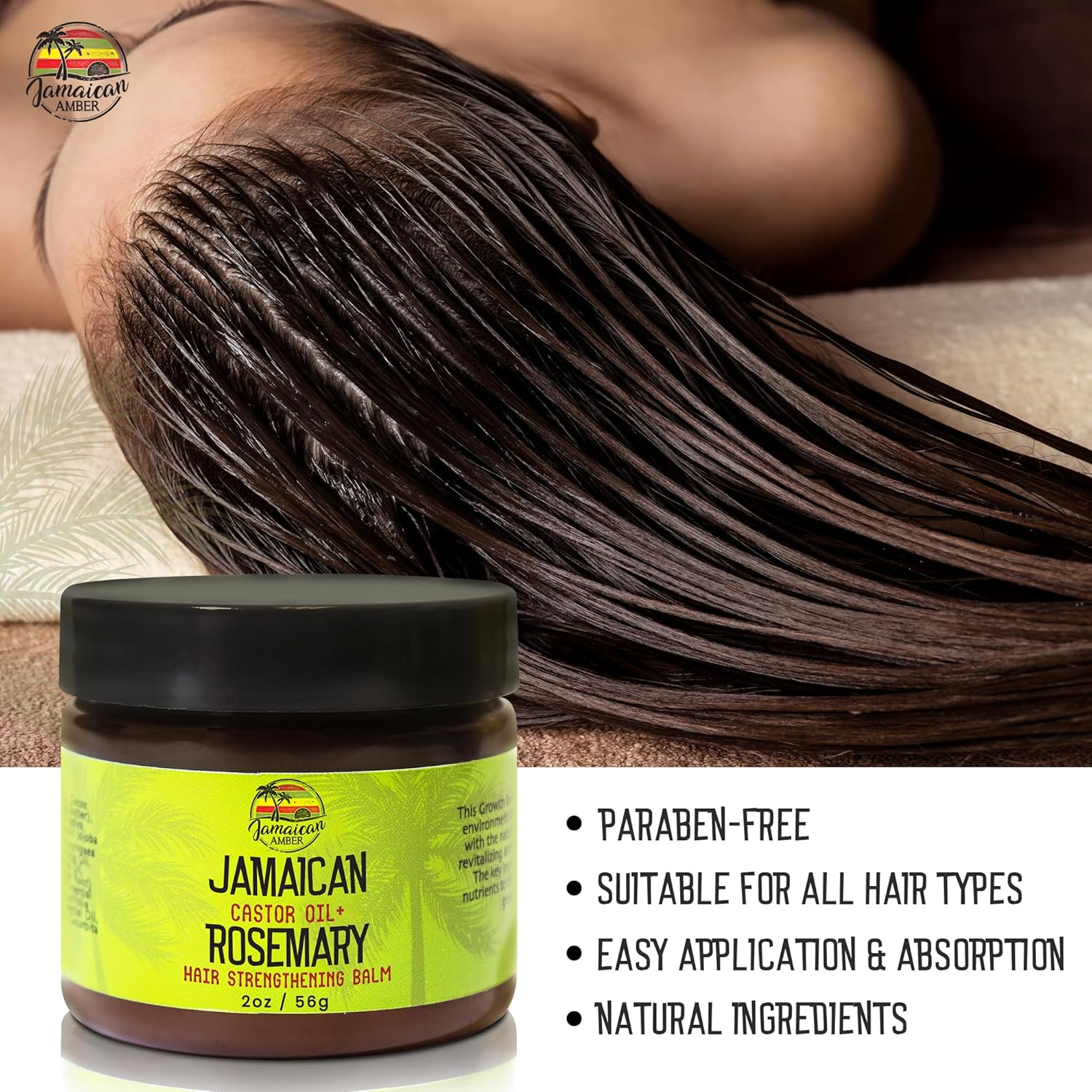 JAMAICAN Ambre Hair Balm - 2 Fl Oz | Natural Strengthening & Nourishing Blend with Castor Oil & Rosemary for Thick, Long Hair image number 2