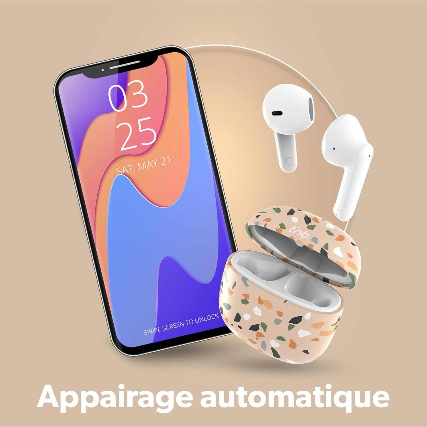 T'Nb Wireless Headphones Exclusive Collection 15 Hours Running Time Fashion Design Touch Control Volume Control Beige