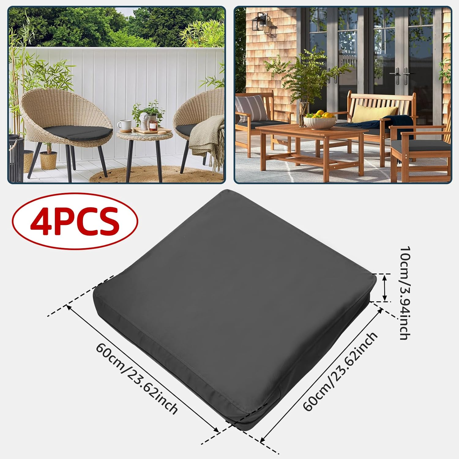 4Pcs Patio Seat Cushion Covers,60 X 60 X10Cm Thicken Patio Chair Cushion Cover, Dust-Proof Patio Seat Cushion Slicovers with Zipper,Slip Covers for Patio Garden Backyard (Gray) - Grey image number 2