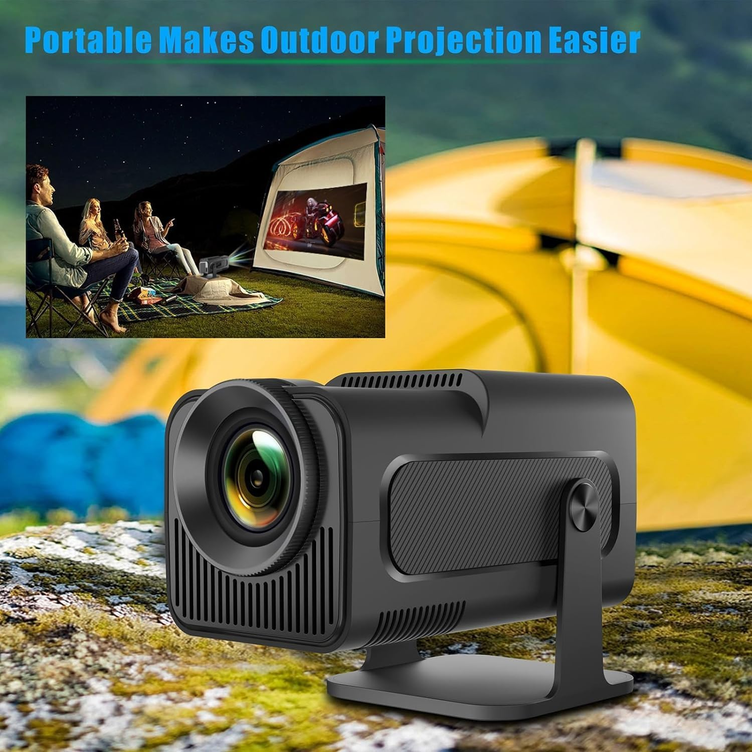 HY320 Projector - with Android 11, Smart Projector 1080P Full HD 4K Support, Outdoor Projector Wifi 6 BT 5.0 180&deg;Rotatable Projector for Phone/Laptop/Tv - Black