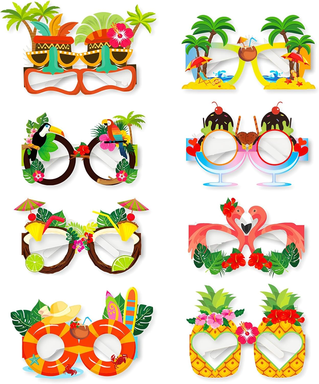 WELANE Hawaiian Funny Eyeglasses, 8 PCS Party Paper Glasses Frame for Summer, Beach, Party Supplies (About 13 X 15.5 X 12.56Cm/5.11 X 6.10 X 4.94In)