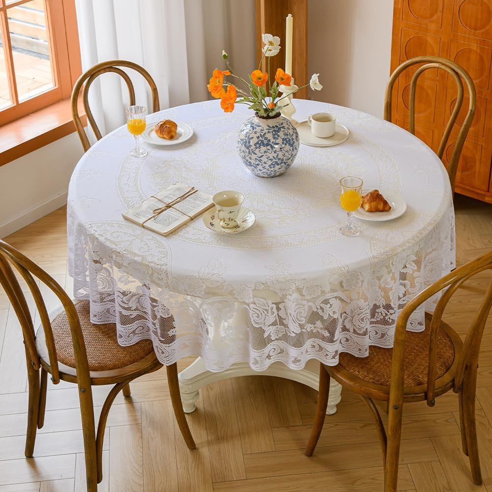 Anaado Lace round Table Cloth for Dining Table 70 In, round Table Cover, White, 180CM image number 1