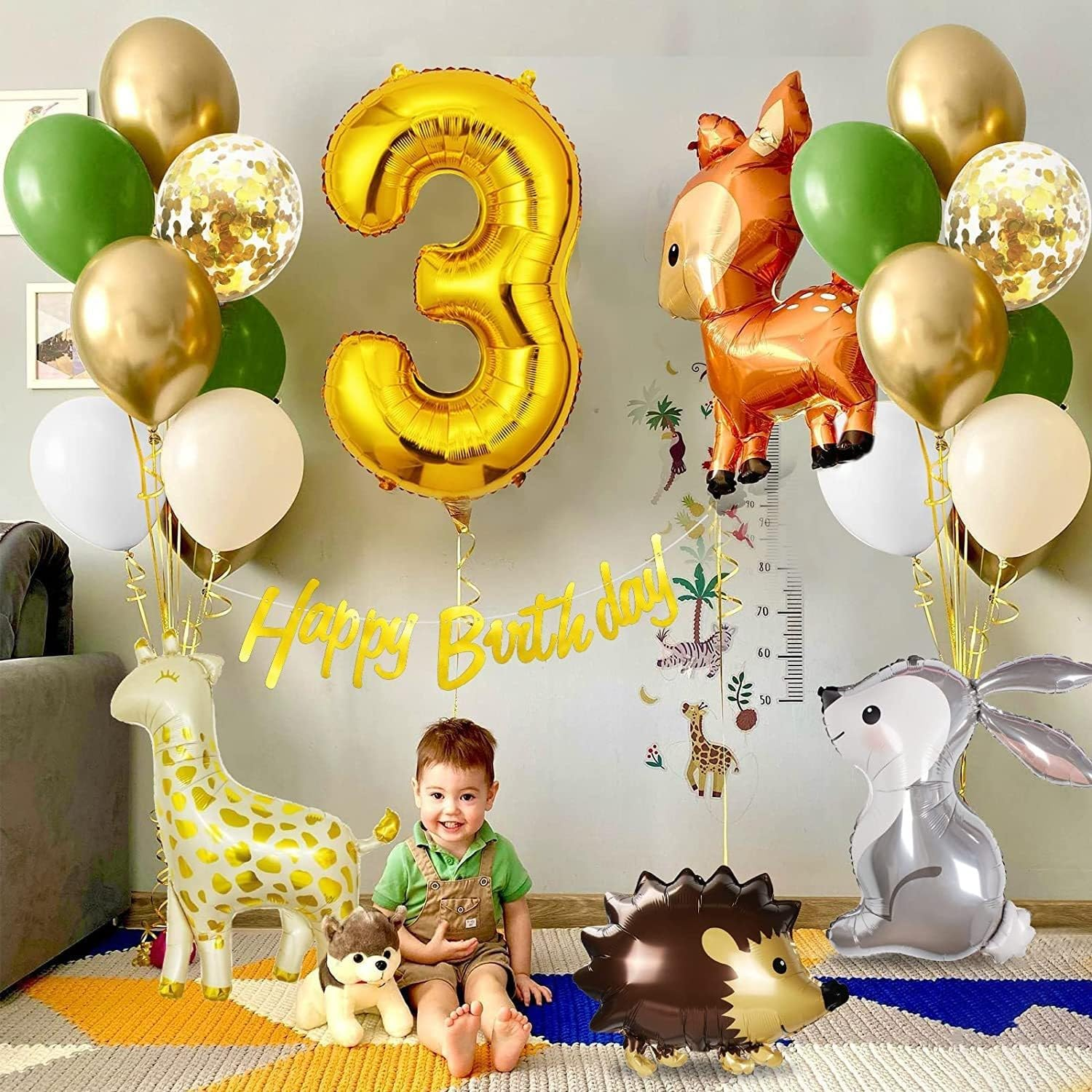 3Rd Birthday Decorations Jungle Animal Theme Set, Number 3 Happy Birthday Banner Jungle Wildlife 3 Years Old Birthday Party Supplies image number 5