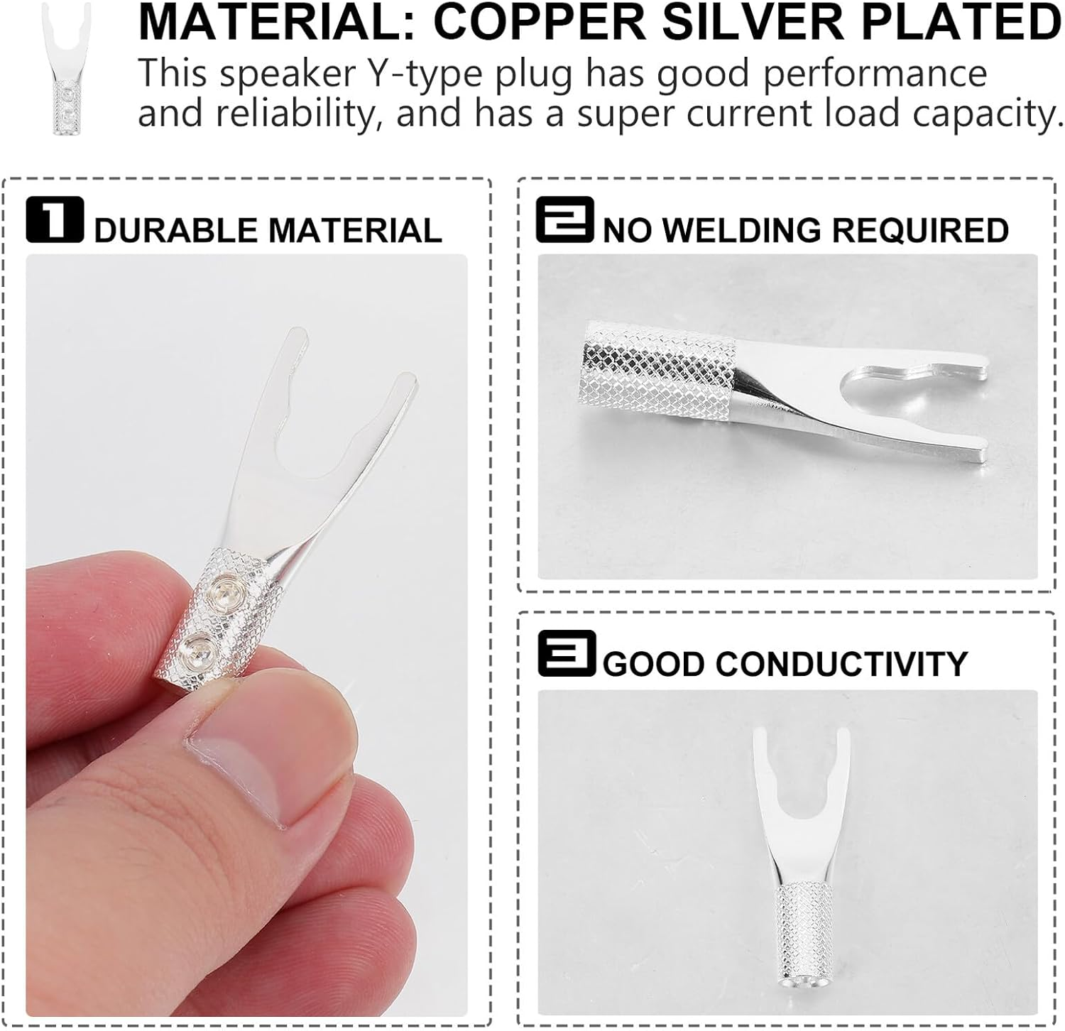 OFFIGAM Silver-Plated Speaker Cable Y Fork U-Shaped Audio Adapter Plug for Amplifiers Connector with Screw Locking Oxidation Resistant High Resolution for Home Audio and Professional Sound image number 4