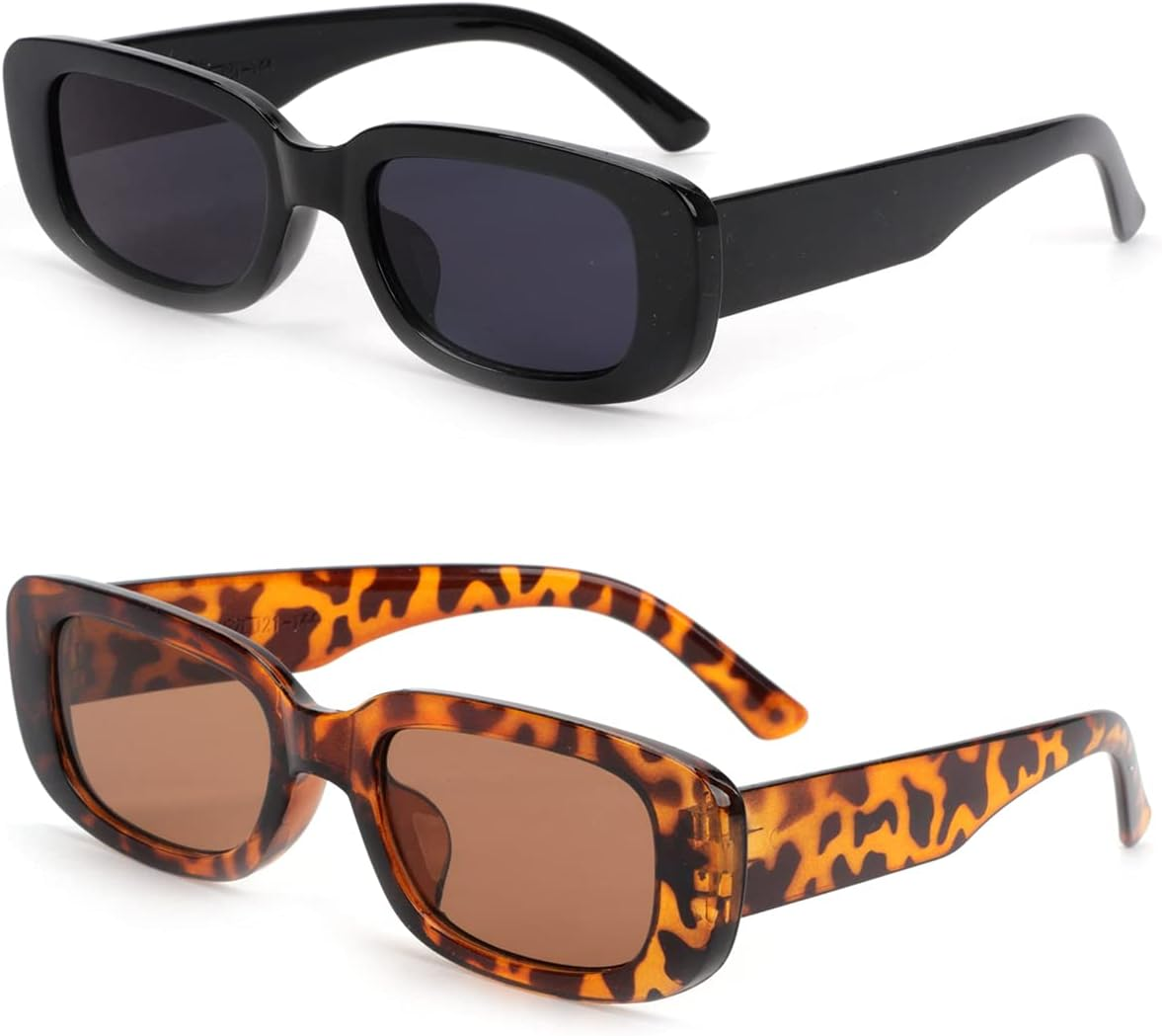 2 Pack Retro Fashion Rectangle Sunglasses Small Square Frames Sun Glasses 90S Vintage Wide Frame Eyewear for Women and Men UV 400 Protection image number 4