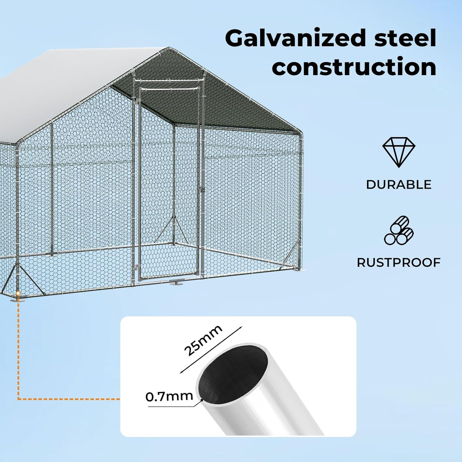 Pawz Chicken Coop Large Rabbit Hutch Pet Cage,Thick Galvanized Metal Hen House with Waterproof Sun-Protective Cover,Walk-In Poultry House Coops Hen Run Ferret Habitat Farm Enclosure,200X300X194Cm image number 1