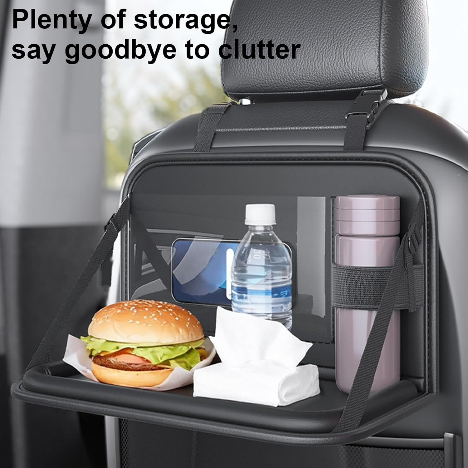 Kids Car Tray,Foldable Rear Desk Storage Laptop Holder | Kids Travel Tray,For Airplane Toddler Long Ride Camping Snack Time Eating Office Work Passenger image number 5