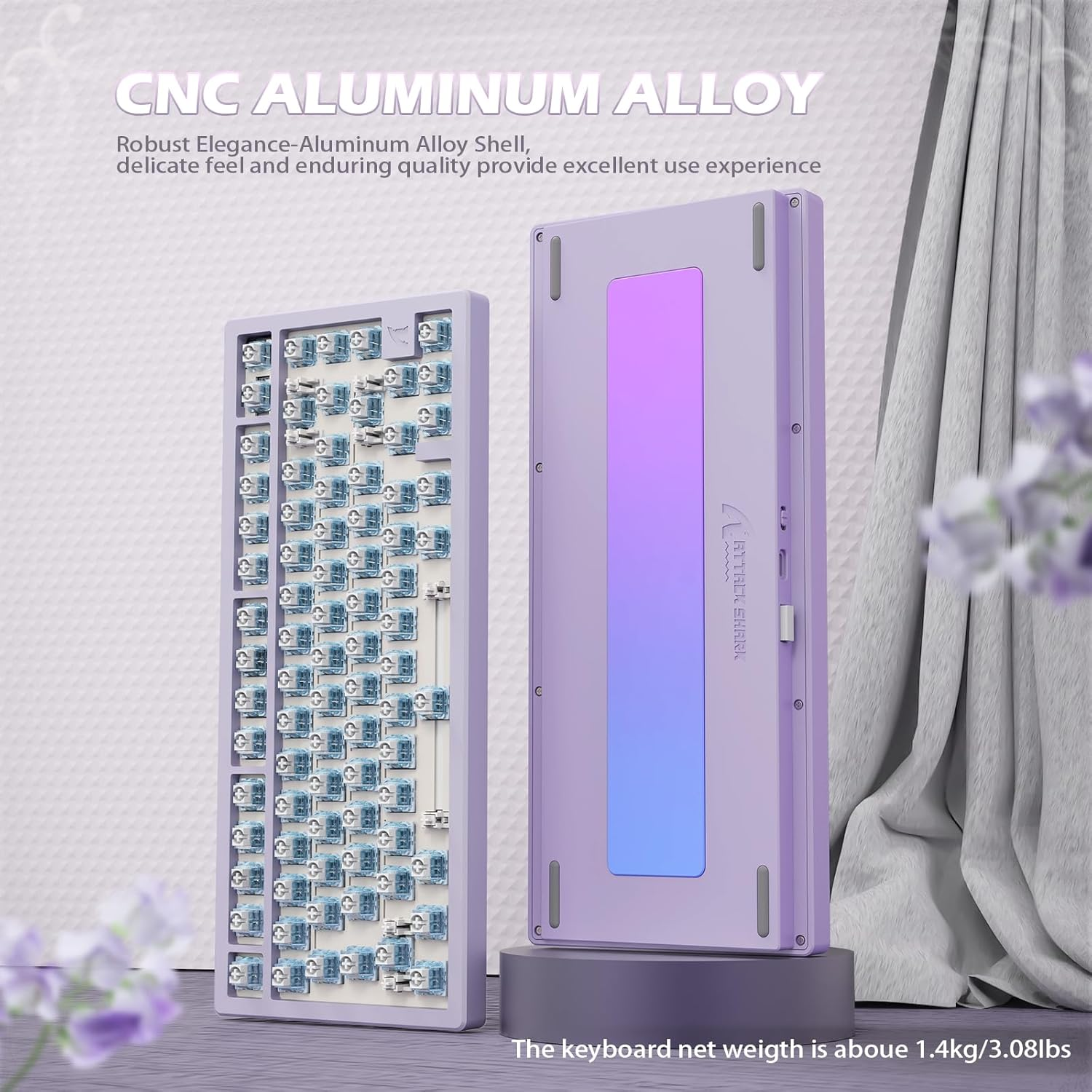 Lexonelec X Attack Shark X75 CNC Aluminum 75% Wireless Gaming Keyboard, Tri Mode-Bt/2.4G/Wired, Hot-Swap Gasket Mounted RGB Mechanical Keyboard, 5000Mah Battery, via Web Driver for Win/Mac-Purple image number 6