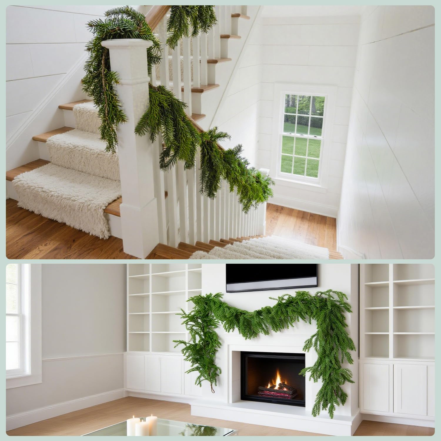 9Ft 2PCS Artificial Norfolk Pine Garlands, Real Touch Winter Pine Garland, Green Artificial Greenery Garland for Table, Mantle, Wall, Indoor, Outdoor Christmas Decorations - 9Ft 2PCS image number 2