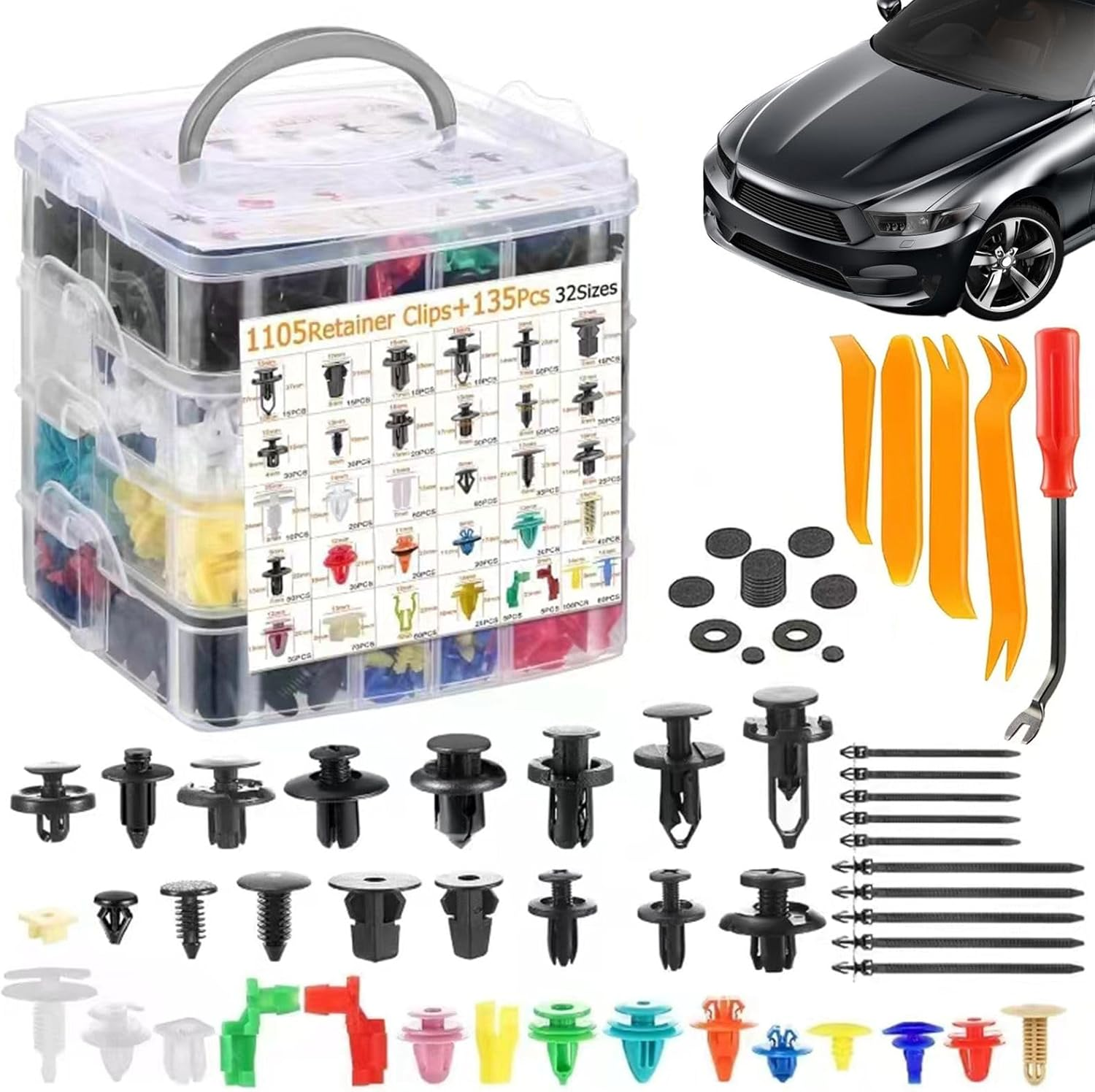 Oolong 1105 Car Retainer Clips - 135Pcs 32 Sizes Trim Removal Tool, Automotive Assortment Kit, Fasteners Rivets Repair, for Ford Toyota Honda Nissan image number 2