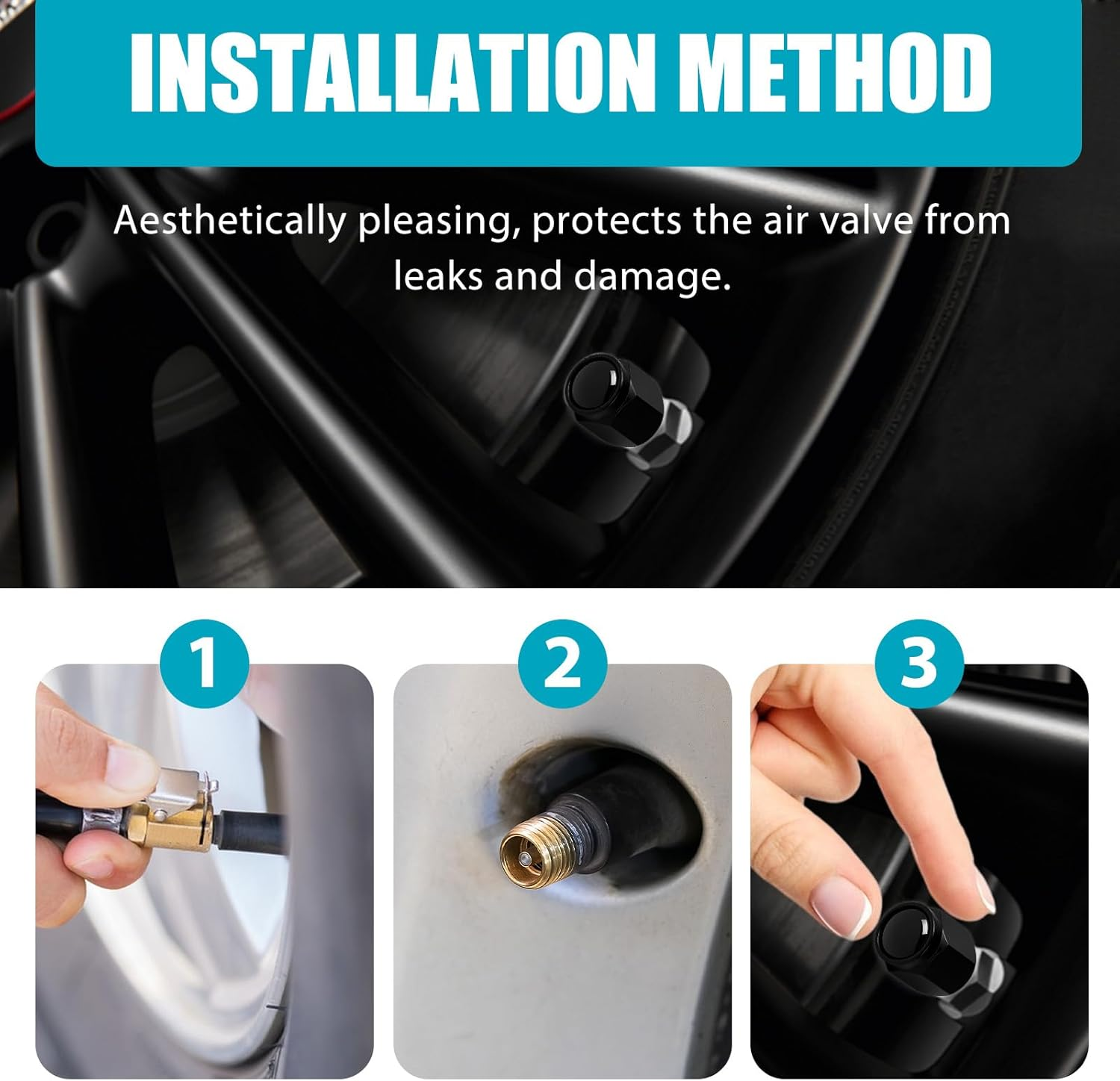 Pack of 4 Tyre Valve Caps Compatible with M M2 M4 M5 M6 M8 X1 X2 X3 X5 X6 M135I M240I Z4 328I X7 Series, Valve Caps Black with Seal for Stable Tyre Pressure, Car Valve Cap image number 3