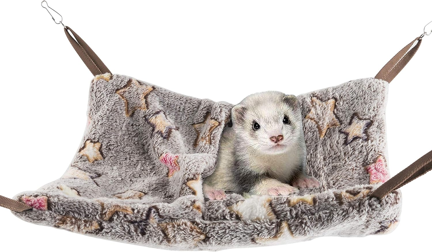 Niteangel Hanging Hammock Nap Sack Swing Bag Pet Sleeper for Ferret Rat Sugar Glider and Other Small Animals (Cream, Star)