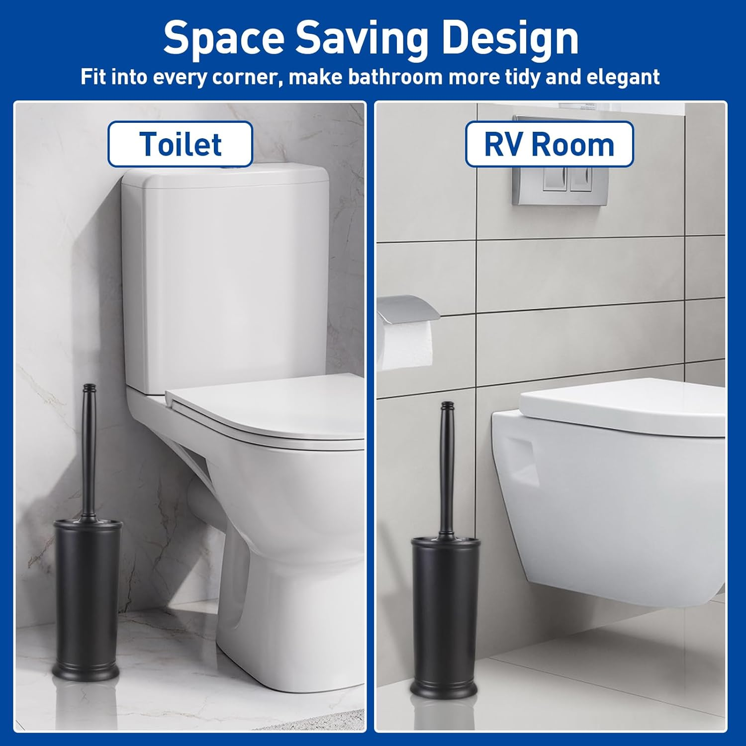 Toilet Brush and Holder Set: 2 Pack Toilet Brush Set, Modern Toilet Bowl Brushes Forcorner Clean, Bathroom Toilet Scrubber Brush with Cover, Deep Cleaning Toilet Cleaner Brush Set- Bronze