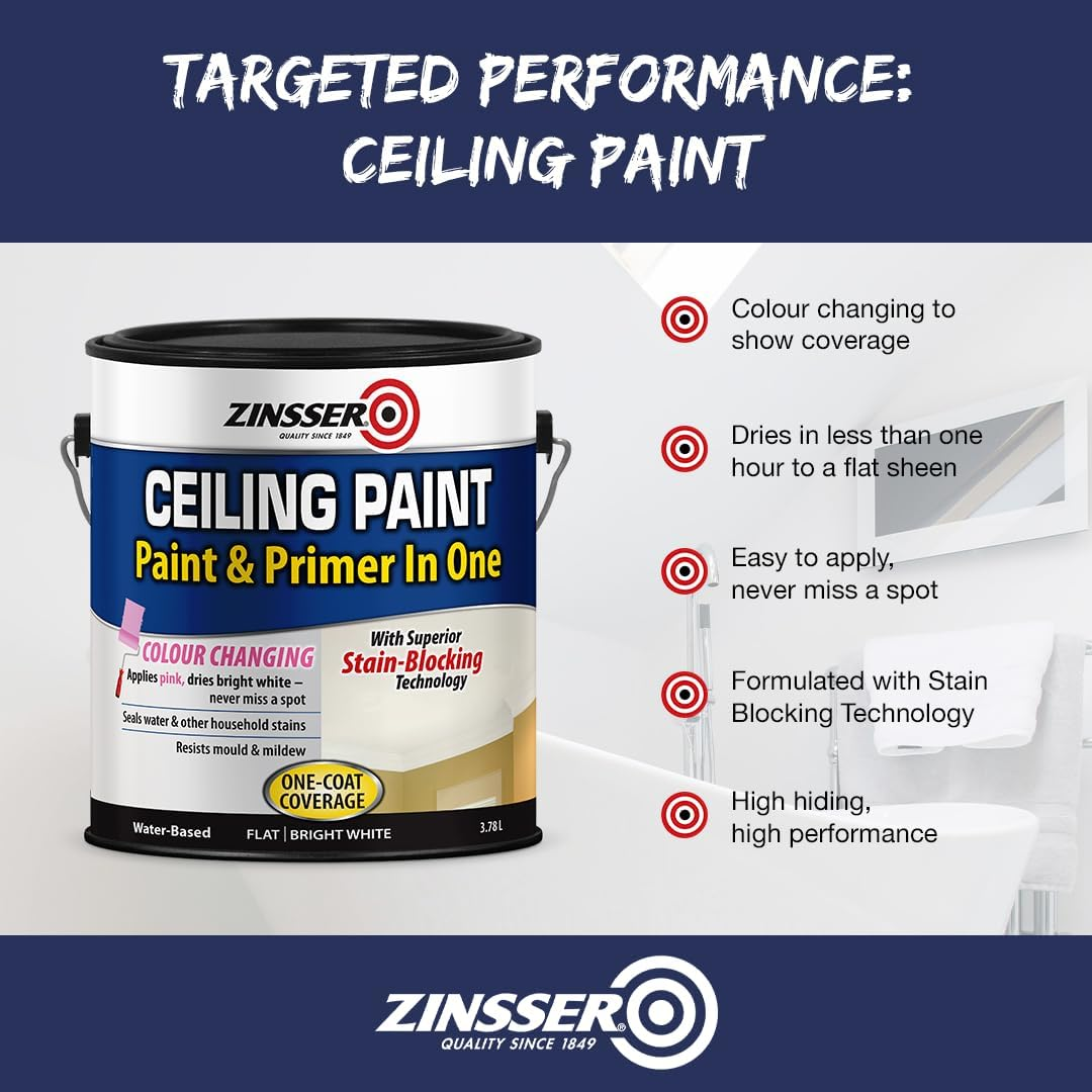 Zinsser Ceiling Paint, White, 3.78 Litre