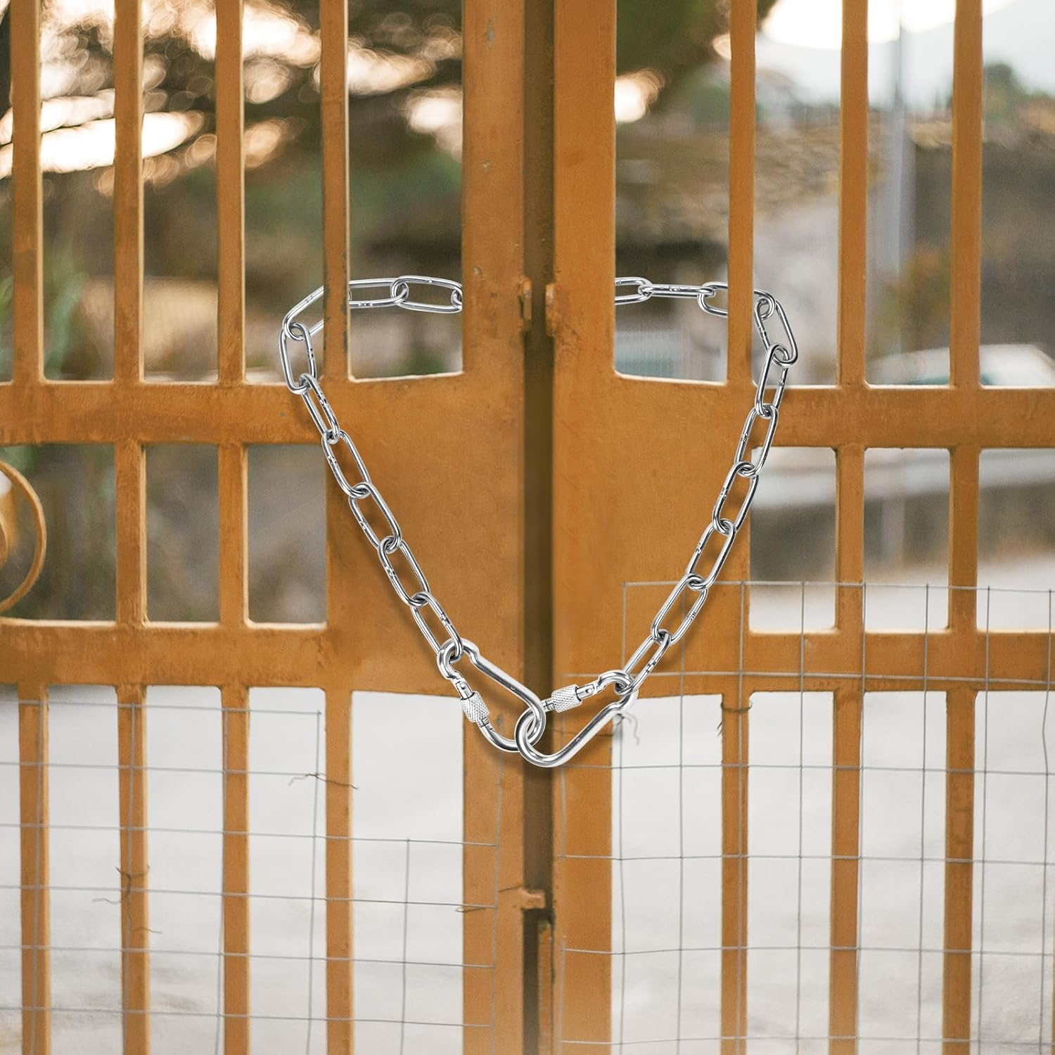 Gate Chain Lock, 20 Inch Gate Latch Chain with Double-Ended Carabiners Stainless Steel Metal Gate Link Chain Lock Pet Gate Latch for Outdoor Fences, Pet Cages, Indoor Supplies image number 1