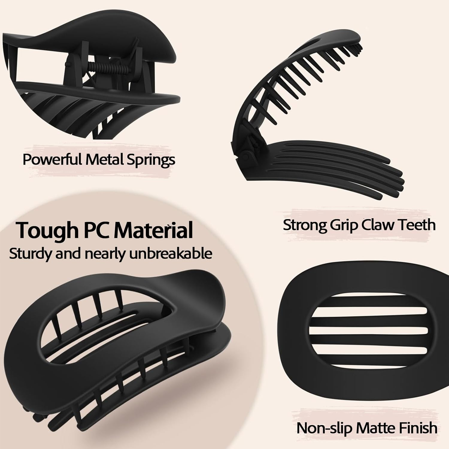 Vivasmile 4 PCS Flat Hair Clips for Women, Curved Design Hair Clips for Lying, Driving - Matte Strong Hold Hair Claw Clips for Thin, Thick Hair, Hair Accessories for Women and Girls (Dark)