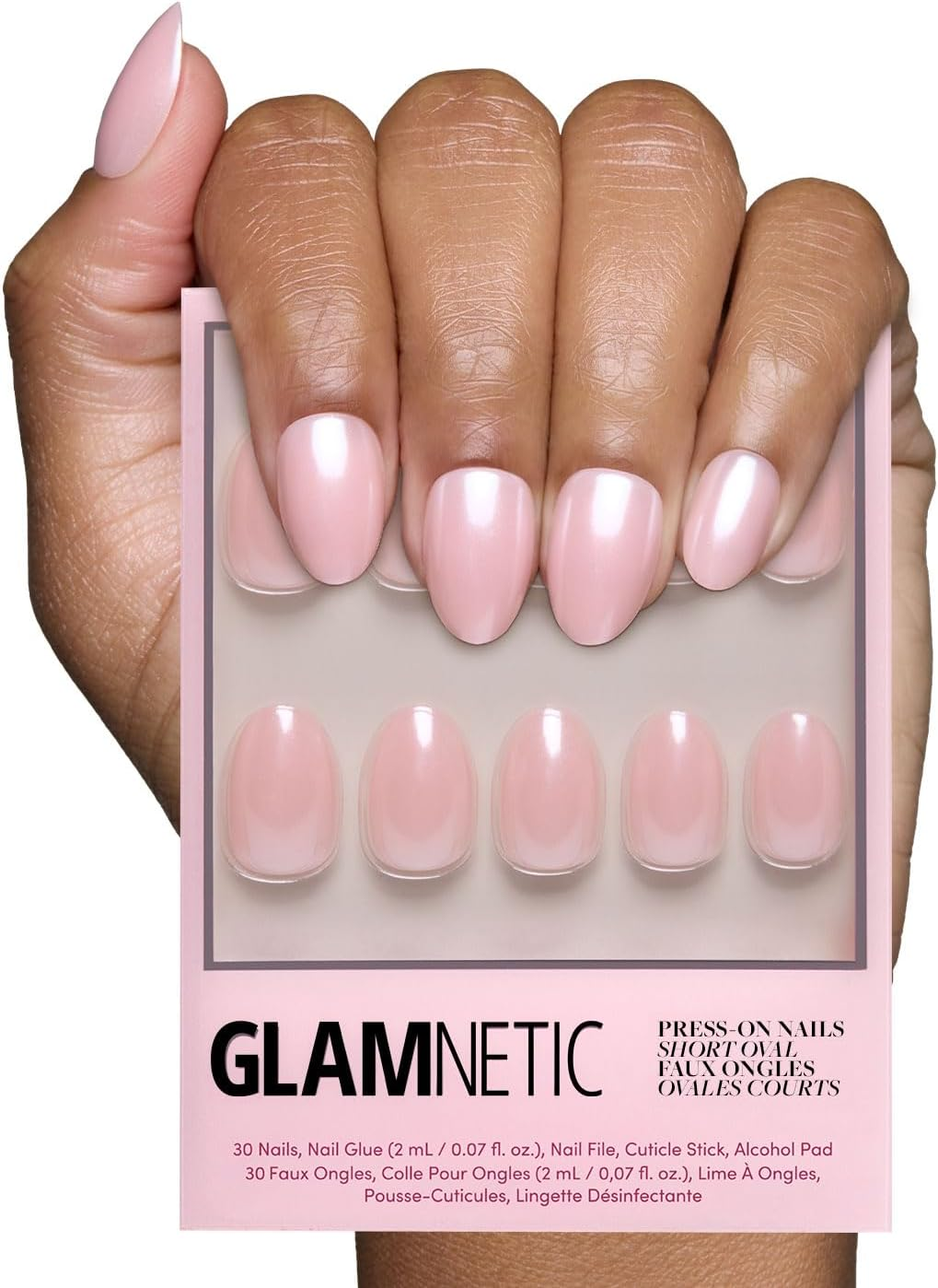 Glamnetic Press on Nails - All Time Love, Short Nails with French Tips and Leaf Details, Reusable Adhesive False Nails, Love in Bloom Spring Nails, 15 Sizes - Kit of 3