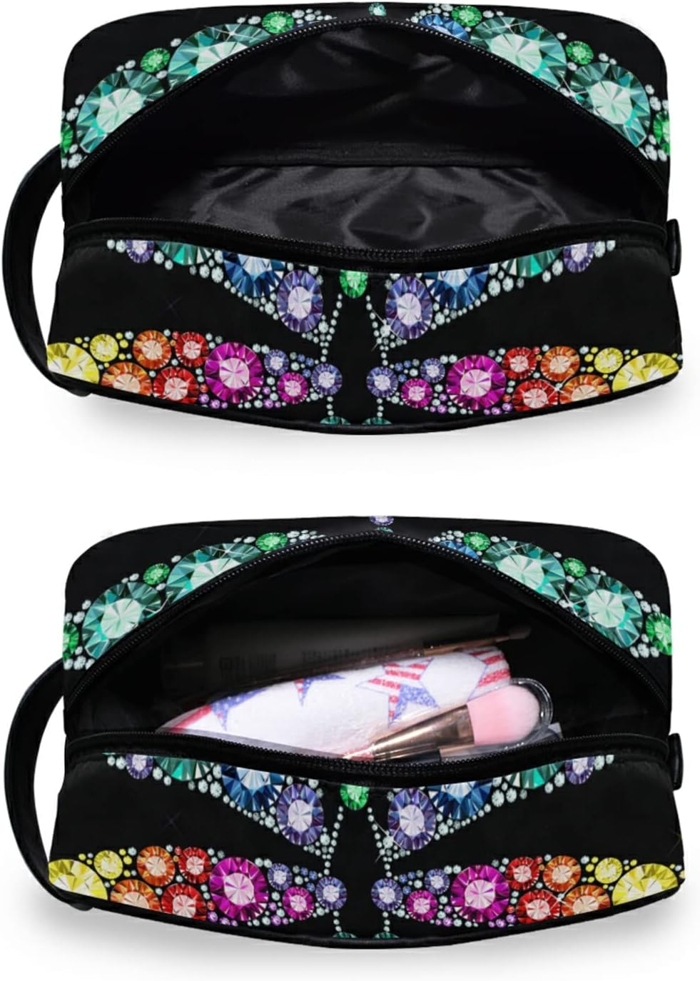 Toiletry Bag Unisex Cosmetic Bag Dragonfly Travel Organizer PU Leather Travel Cosmetic Case, Dragonfly, One Size - Dragonfly image number 5