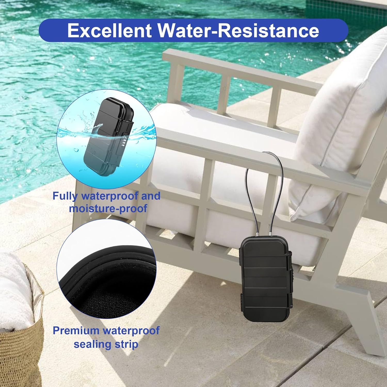 Aumerage Portable Safe Box, Combination Security Case Lockbox with Code, Waterproof Shockproof Travel Safe Lock Cash Box with Removable Wire Rope for Dorm, Travel, Beach, Hotel, Car, Home