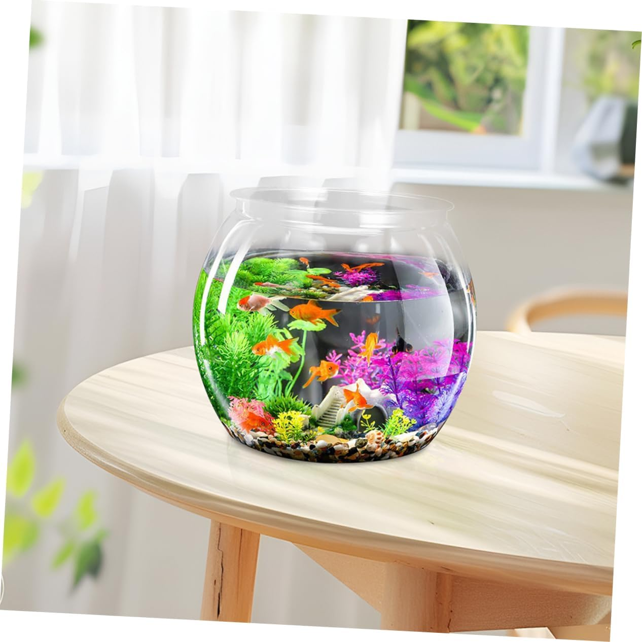 Ifundom Clear Plastic Fish Bowl Compact Impact Resistant Desktop Aquarium for Goldfish and Turtles Space Saving round Tank for Small Aquatic Pets Easy to Clean and Break Resistant image number 6
