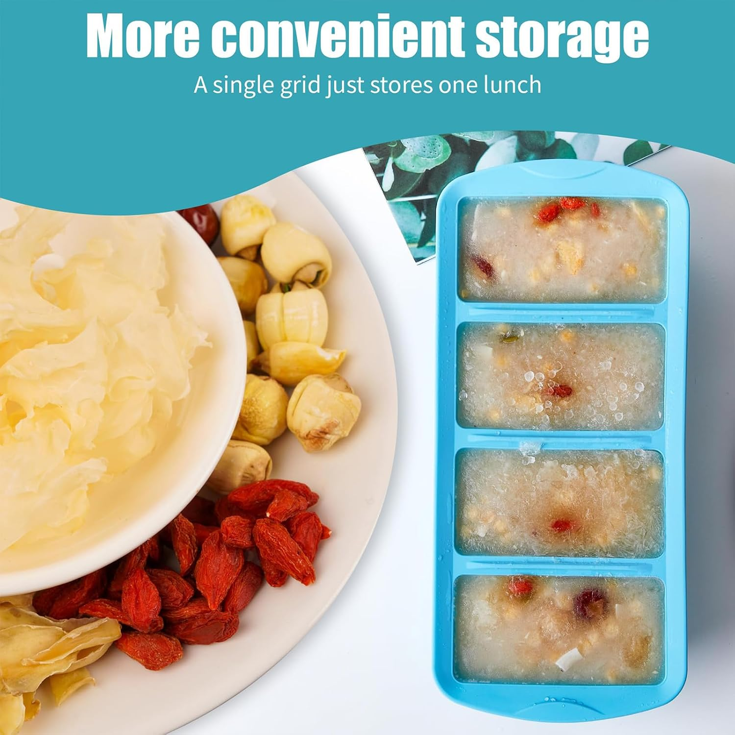 2 Pack Silicone Freezer Tray with Lid, Soup Freezer Container Molds, Large Ice Cube Tray - Makes 8 Perfect 250Ml Portions Cubes for Freezing Soup, Stews & Sauces, Oven&Dishwasher-Safe image number 2