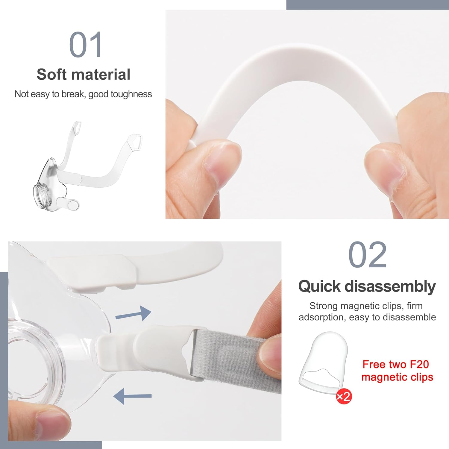 Replacement Set for F20 with Frame, Elbow, Headgear and Clips for F20, Full Set of Frame Elbow Kit Compatible with Airfit F20, Snugly Fit & Improve Wearing Comfort, Great Value Supplies by Airsmart image number 3