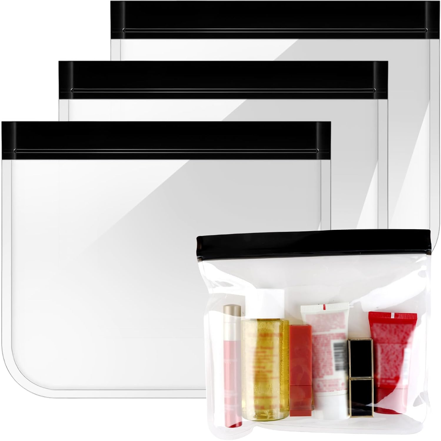 3 Pcs Clear Travel Toiletry Bag, TSA Approved Toiletry Bag with Waterproof & Leakproof Seal, PEVA Clear Matte Cosmetic Organiser for Carry-On Compliance, Airline Security Friendly Toiletries Pouch Set image number 5