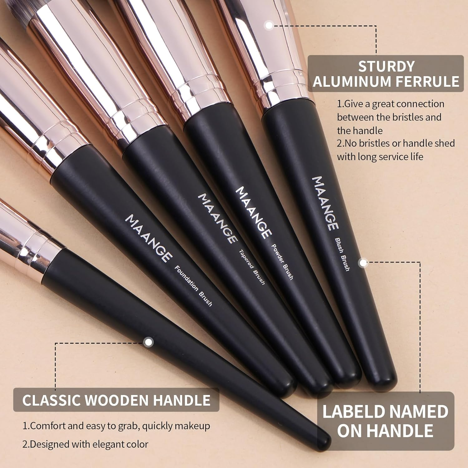 MAANGE 18Pcs Makeup Brushes with Case, Premium and Professional Make up Brush, Soft Bristles, for Foundation Blending Powder Concealers Makeup Brushes Set (Rose Gold)