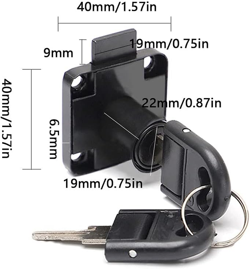 GZGXKJ 2 Pack Black Cupboard Office Drawer Cam Lock Filing Cabinet Lock with 2 Keys Square Base Screw Fixed Furniture Security Lock for Furniture Door Household Mailbox Glass Showcase - Black image number 3