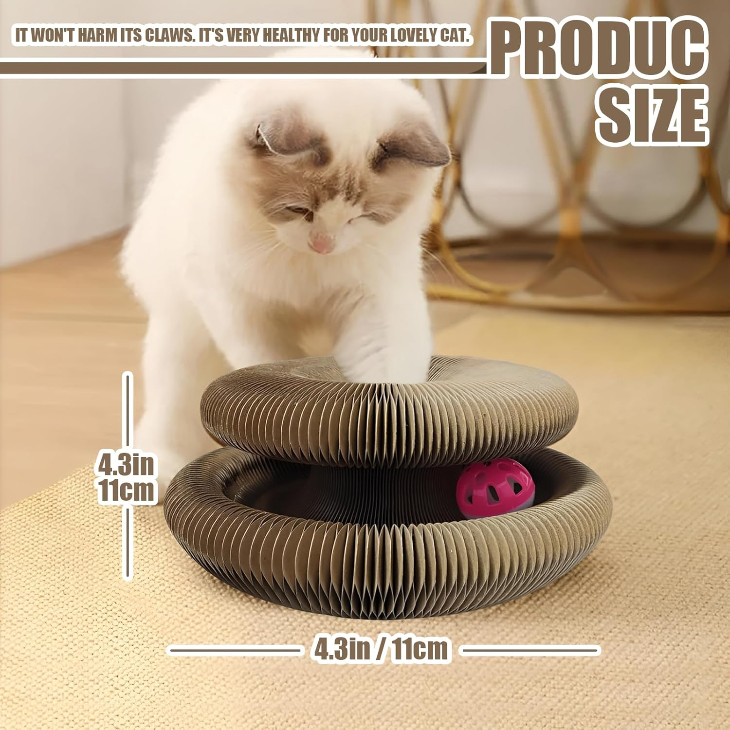 Magic Organ Cat Toy, 1PC Magic Organ Cat Scratching Board, Magic Organ Cat Scratch Board Cat Toy with Bell Cat Grinding Claw, Foldable Magnetic Corrugated Paper Circular (Classic, Count, 1) image number 2