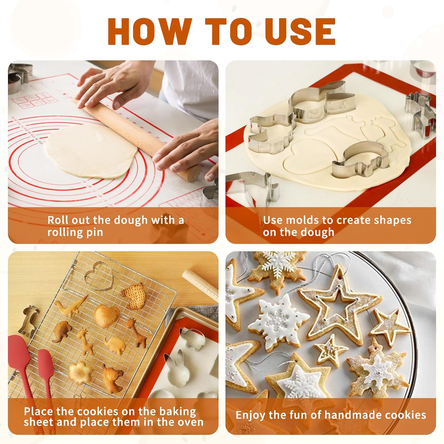 Cookie Cutters Set, 16-Piece Nonstick Baking Set, Complete Cake Baking Set with Baking Pan Baking Mat Rolling Pin Spatula Clamp (Animals)