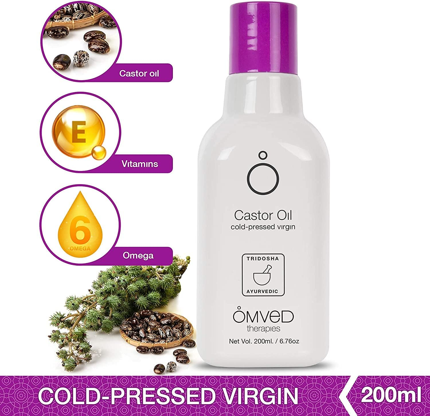 Omved Organic Castor Virgin Oil - Cold Pressed, 200 Ml image number 4