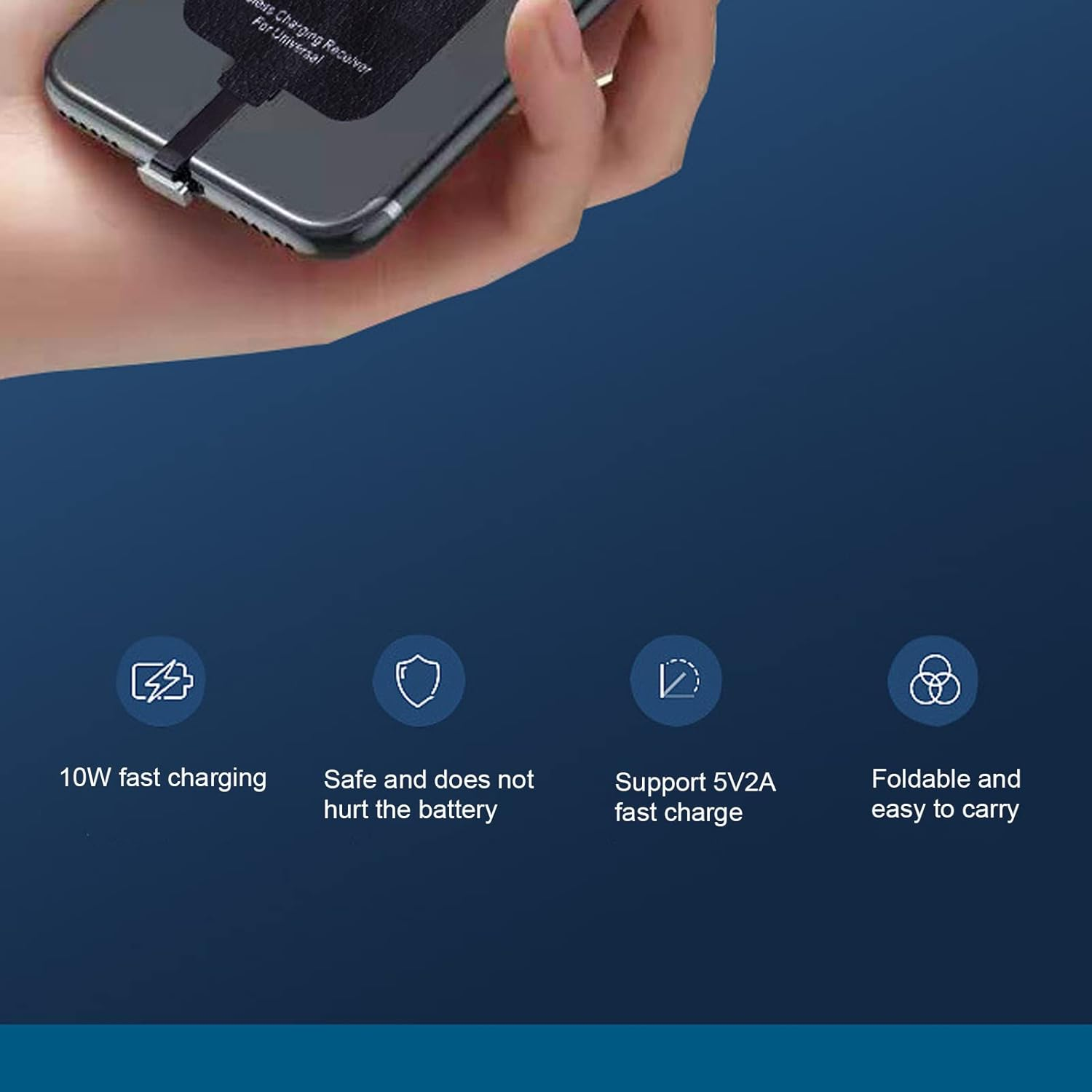 Type C Wireless Charging Receiver, 10W Wireless Charger Adapter with Foldable Plug, Interface Guard, for USB C Phones, Plug and Play image number 2