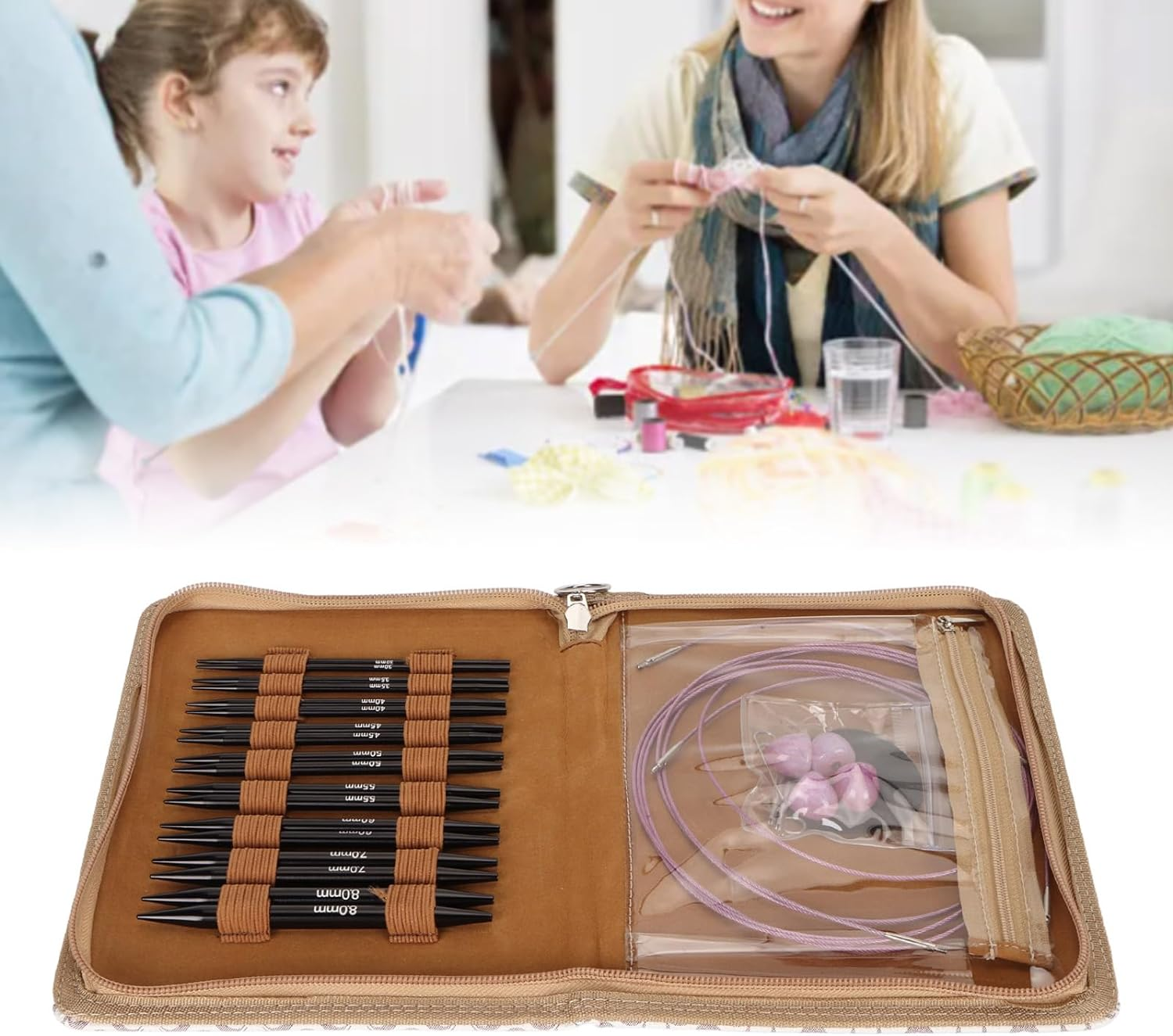 Circular Knitting Needle Set, 3 to 8Mm Interchangeable Ergonomic Circular Needle Set with Storage Bag for Crafting, Gifts for Mom, Grandma, Friend Who Is a Knitting Beginner. image number 6