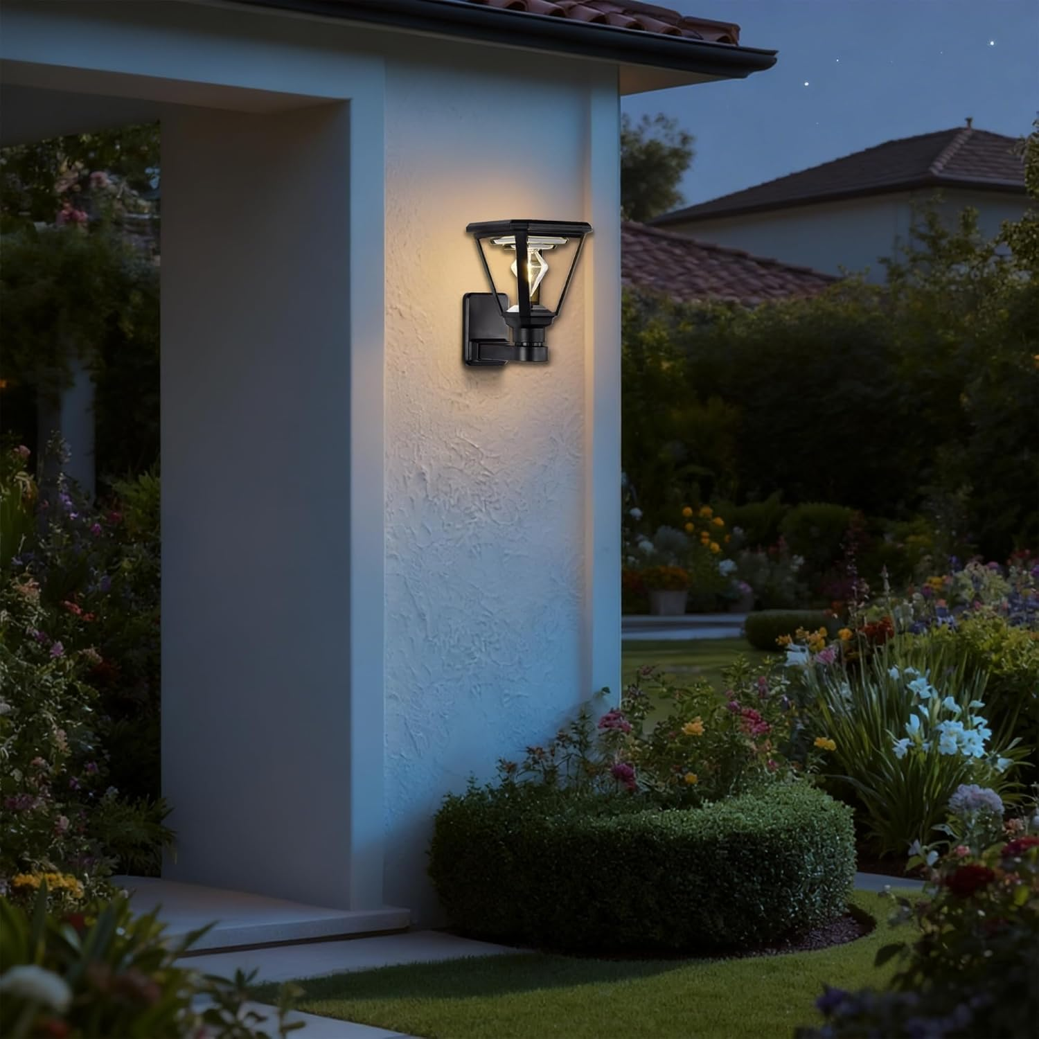 Solar Wall Light Outdoor &ndash; Modern Black Solar Lights LED Lantern,2700K Warm White, Waterproof,21 Cm, No Wiring &ndash; Wall Lamp for Garden, Fence, Garage