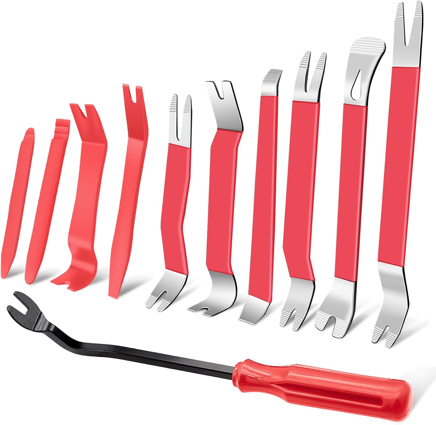 Zecirl 11 PCS Autotrim Removal Tool Kit, Metal Pry Tool Auto Fastener Remover Pry Bar Set Trim Remover Kits for Vehicle Door Panel, Audio Radio Panel, Dashboard Repair Kit