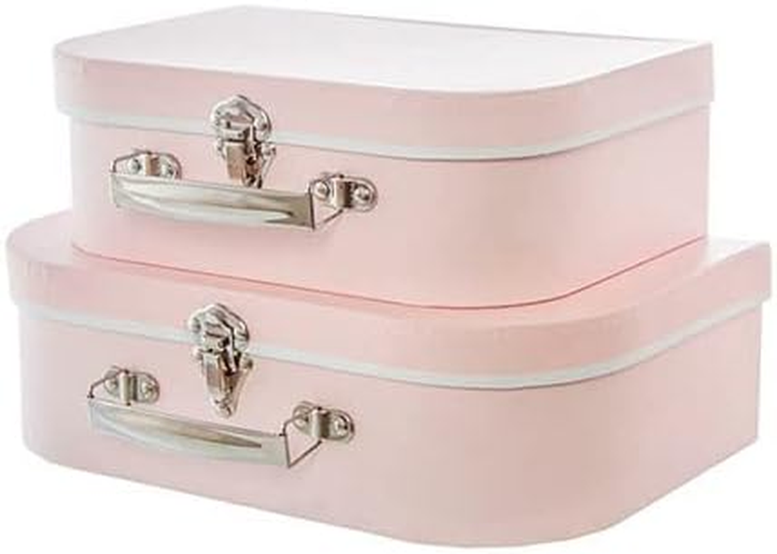 Set of 2 Suitcase Gift Boxes Hamper with Lid Pink Keepsake Storage Baby Shower