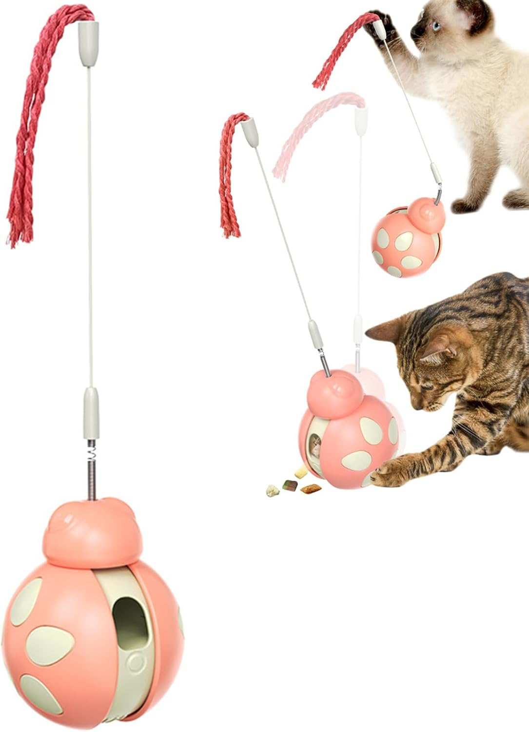 Yeanifeana Beetle Cat Toy for Indoor Cats, Interactive Treat Dispenser & Tumbler Toy with Cat Wand, Slow Feeder Balance Car Design for Exercise/Boredom Relief (Green)