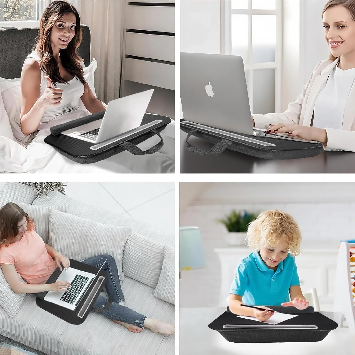 Lap Desk, Portable Laptop Desk with Pillow Cushion, Wrist Pad and Phone Holder, Fits up to 15.6 Inch Laptops, Laptop Cushion for Sofa Bed Working Writing Drawing image number 4