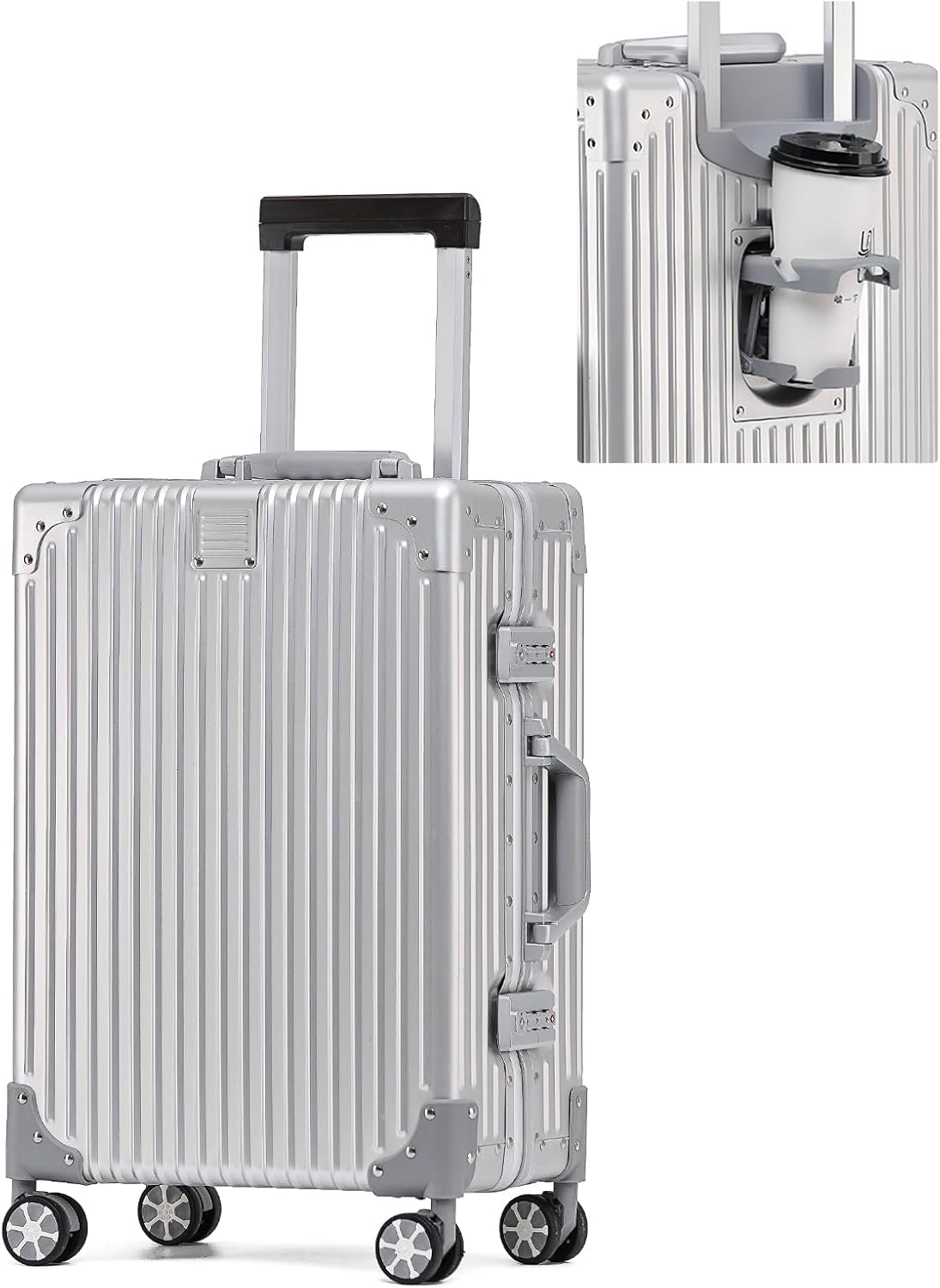 Quivora&zwnj; 18 Inch All Aluminum Carry on Suitcase, Full Aluminum Cabin Suitcase 18 Inch Cabin Luggage(Silver, Carry-On 18-Inch) image number 5