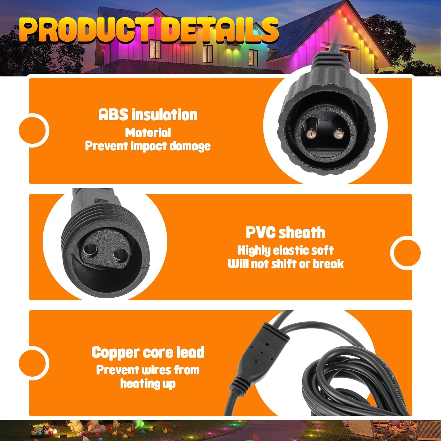 HUAREW 5M Y Extension Cable for Christmas Lights, 2 Pin Extension Cable with Male and Female Connector for Outdoor String Lights G40, Ice Cube Lights, Garden image number 6