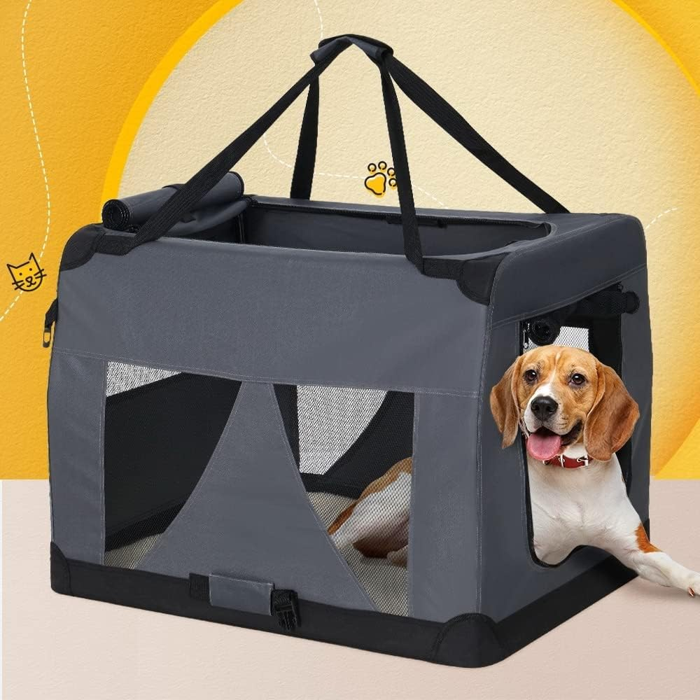 I.Pet Pet Carrier, 121 X 80 X 80Cm 600D Oxford 4XL Dog Crate Cat Carriers Foldable Bag Soft Sided Collapsible Travel Handbag Pets Products, Portable Removable Roof Cover Side Pocket Grey image number 3