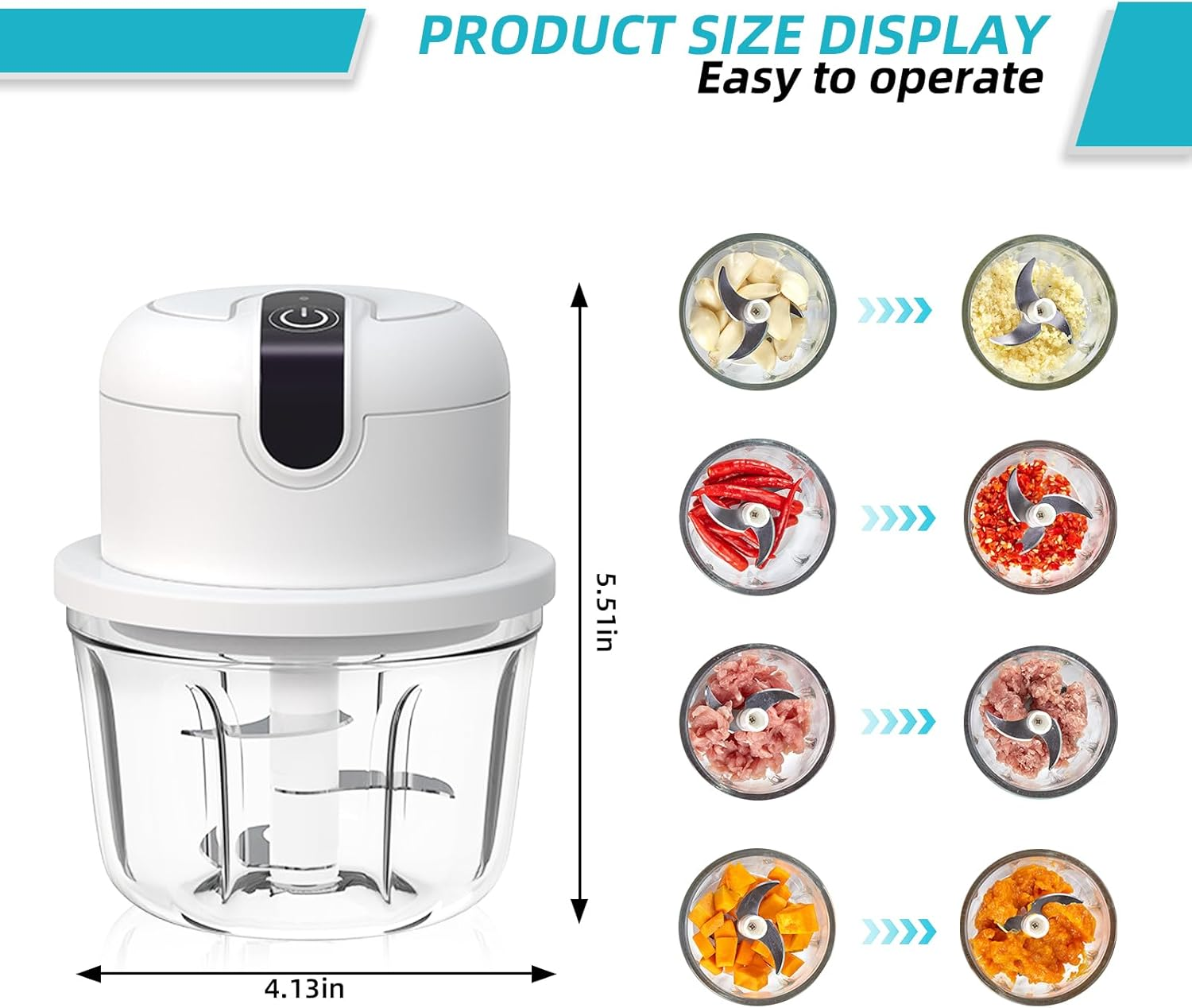 Ydseozoa Electric Kitchen Chopper, Onion Chopper Electric 350Ml, USB Charging, Wireless Onion Chopper, Suitable for Onions, Fruits, Nuts, Meat, Garlic