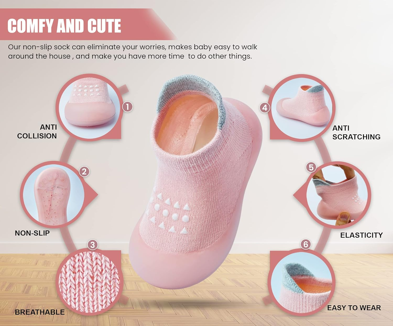 Baby Shoes Boys Girls First Walking Shoes Non Slip Soft Sole Sneakers Toddler Infant Babygirl Sock Shoes image number 2