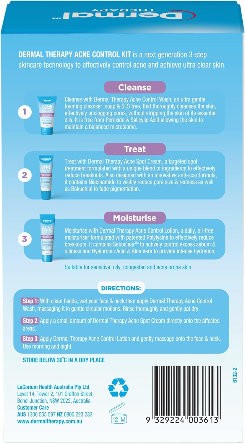 Dermal Therapy Acne Control Kit | Includes: Acne Spot Cream 10G, Acne Control Lotion 28Ml, and Acne Control Wash 50Ml - Control Lotion image number 3