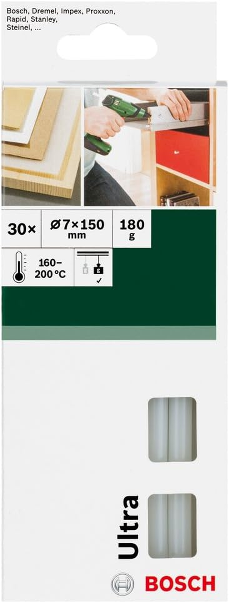 Bosch Accessories 30X Glue Sticks Ultra (Universal Adhesive, Milky, &Oslash; 7 X 150 Mm, Accessories for Glue Guns) image number 6