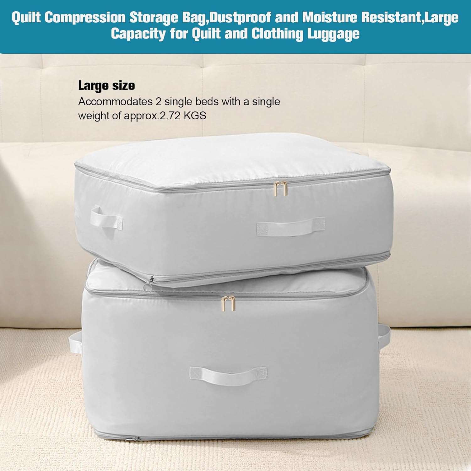 Eukyplace Clothes Storage of Ultra Space Saving Self, 2025 New Compression Packing Cubes, High-Grade Satin Clothes Storage for Bedding Quilts, Blankets, Duvets, Clothes, and Puffer Jackets (Grey) - Gray image number 4